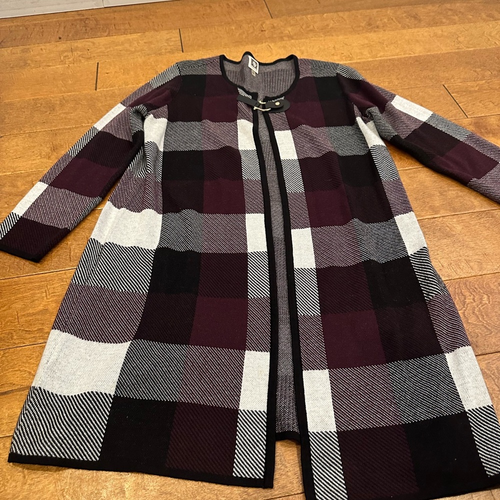 Anne Klein Plaid Longline Cardigan Sweater - Picture 6 of 6